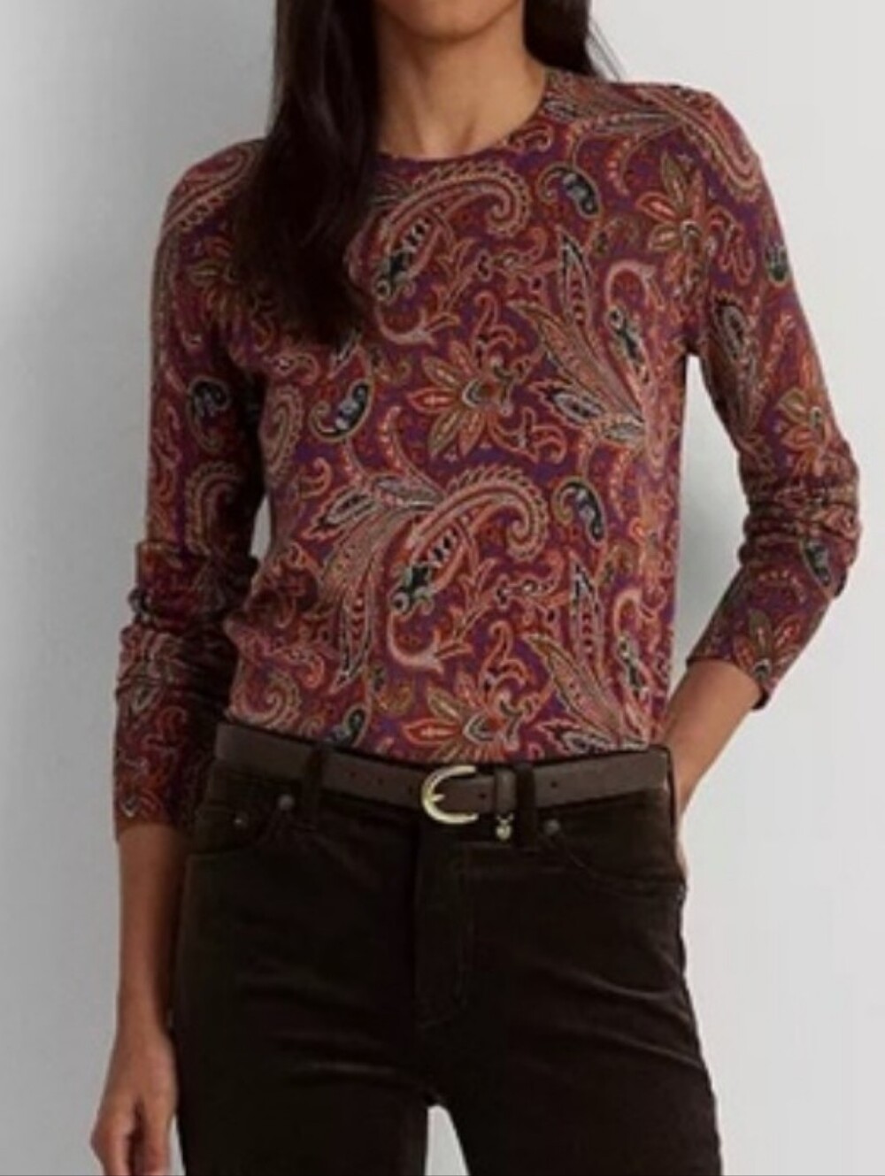 Lauren Ralph Lauren paisley maroon all over print boho plus size top 3x NWT
